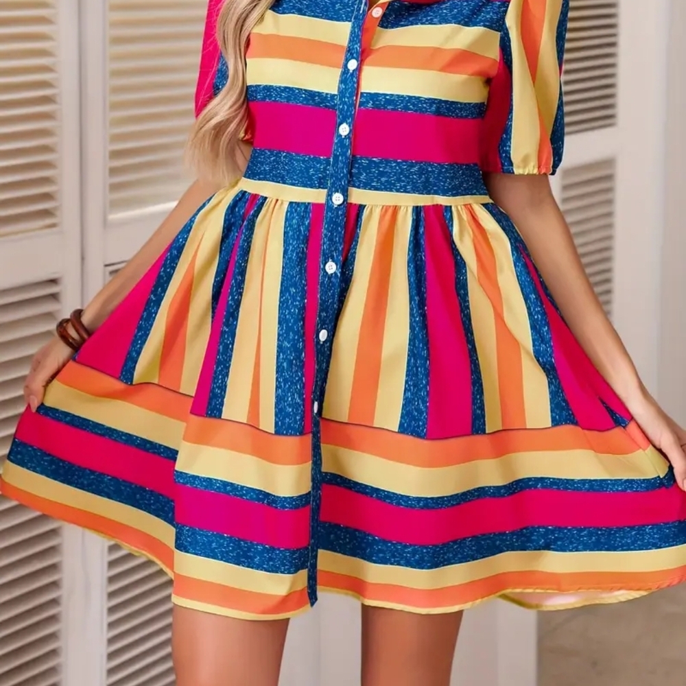 Colorful Striped Mini Dress - Picture 5 of 9